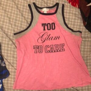 Just Be Size M Pink Mesh Back Sleeveless Top "Too Pretty to Care"